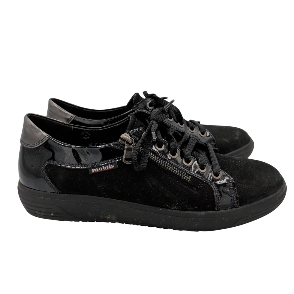 Mephisto Mobils Lenza Womens Black Suede Patent Leather Zip Sneakers 9 Comfort